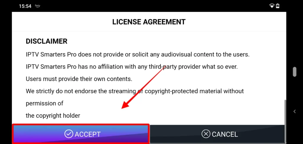 IPTV Smarters Pro installeren op Smart TV (Samsung/LG) 4 IPTV Smarters Pro License Agreement